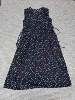【ユニクロ】コットンギャザーワンピース/柄/ノースリーブ　ネイビー　Lサイズ