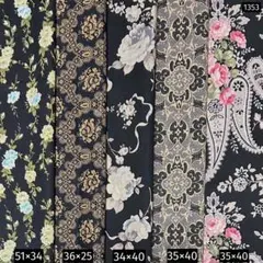 1353ハギレ プリント 5枚セット ブラック系 パッチワーク