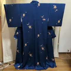 A　小紋　正絹　袷　紺地　金彩　Ｌサイズ　着物　和服　和装　和風　和物