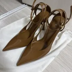 美品 ZARA エナメル ポインテッドトゥハイヒール ブラウン 24.5未使用