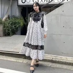 アンミール AnMILLE レース切替フラワー OP BK ワンピース ブラック
