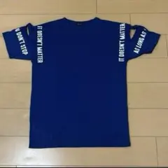 青色半袖Tシャツ 袖テキストプリントのサムネイル