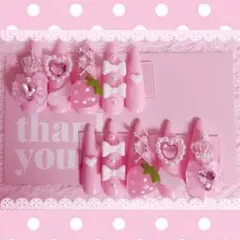 ♥︎現品♥︎ 量産型 地雷 ネイルチップ 平成女児 いちご 羽 スカルプ つけ爪