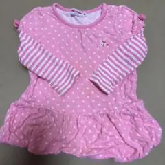 ピンク水玉ドレス（ストライプ長袖付き）