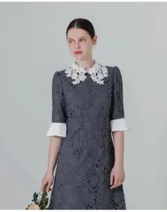 グレー レース パーティードレス 膝丈