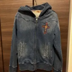 デニムブルー フード付きパーカー