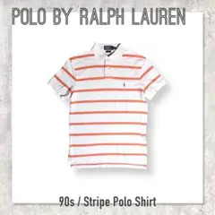 90sポロバイラルフローレンポニー刺繍ロゴボーダー半袖ポロシャツオレンジ