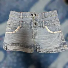 デニム ハーフパンツ 140サイズ 花柄刺繍