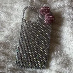 iPhone13/14/15 ラインストーンリボンスマホケース