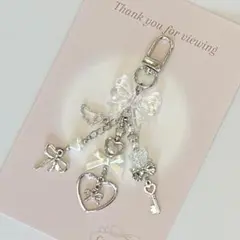 ビーズキーホルダー チャーム クリア リボン ハート コレクトブック B04