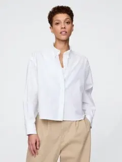 新品　GAP　オーガニックコットン ポプリン クロップド ビッグシャツ　白シャツのサムネイル