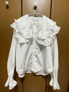 夢展望 ビッグセーラーフリル襟長袖ブラウス ホワイトのサムネイル