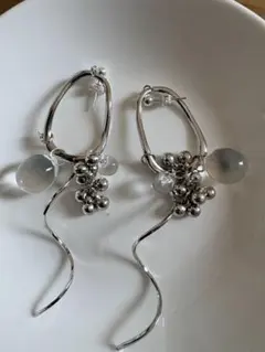 シルバー フープ ピアス クリスタルビーズ