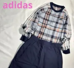 未使用　adidas ゴルフ　ニット　チェック　3ライン　Lサイズ