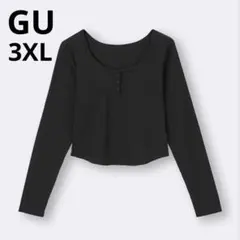 GU 3XL ブラック コットンブレンド リブクロップドヘンリーT 長袖 ロンTのサムネイル