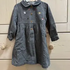 familiar 刺繍入りグレーの長袖ワンピース