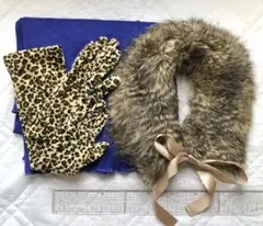 冬物　小物　フェイクファーマフラー、豹柄ロング手袋　大きめスヌード　匿名配送