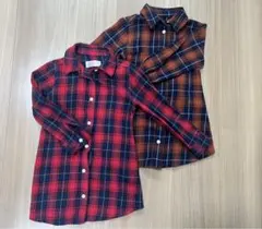 値下げ‼︎ 赤　オレンジ　チェックシャツ　2枚セット　男の子　女の子