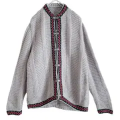 海外古着 チロリアンテープ メタルフック ニット カーディガン 長袖