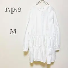 【r.p.s】ティアードチュニック 体型カバー ゆったり 白 長袖 綿混 春秋