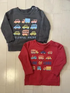 車柄トレーナー 赤 グレー2点セット 90