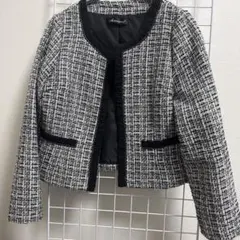 ノーカラー白黒ツイードジャケット