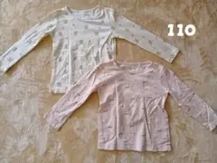 【110】西松屋 女の子 長袖Tシャツ 2枚セット 花柄 ロンT 保育園着