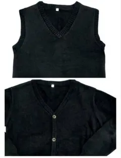 130cm 紺　ネイビー Vネック長袖カーディガン ベスト　２点セット