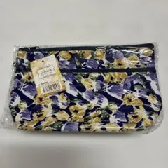 新品 ethica エシカ 花柄ポーチ ネイビー ダブルファスナーポーチ