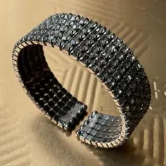 ラインストーン バングルD ブレスレット 社交ベリーダンス　ブラック　シルバー