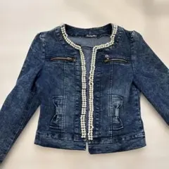 【Growing Rich】パール付きノーカラーデニムジャケット