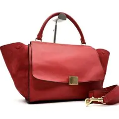 美品 セリーヌ 2way トラペーズ ハンドバッグ レザー スエード レッド