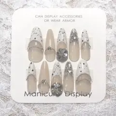 現品 量産型 ワンホン ちゅるん 黒 ドット柄 ストーン 韓国 ネイルチップ