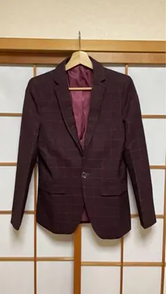 【希少カラー】ワインレッド　チェック柄　メンズスーツ　セットアップ
