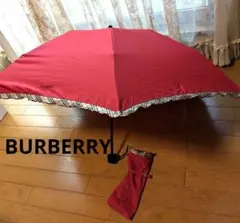 BURBERRYジャンク品　赤フリル折りたたみ骨折れ傘のサムネイル