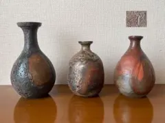 ヴィンテージ 初代 堀田憲児作】薪窯 常滑花器2種 展示台2種 計4点