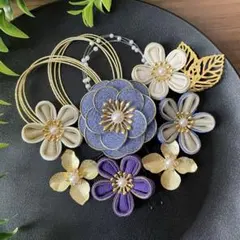 つまみ細工 髪飾り 成人式 卒業式 前撮り 青藤色系10点セット【288】