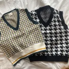 ニットベスト チェック柄 ハウンドトゥース