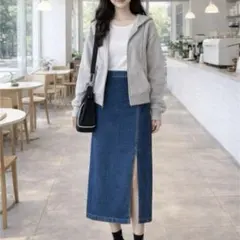 Mサイズ デニムスカート レディーススカート ひざ丈 体型カバー 美脚 スリム