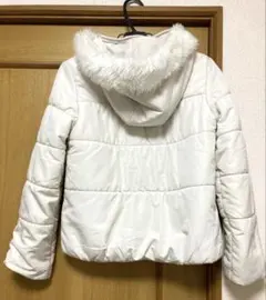セシルマクビー★取外し可エコファーフード中綿ジャケットM白ダウンジャケットコート