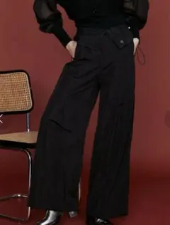 【新品未使用】UN3D. ウエストフォールドパンツ 36サイズ　黒