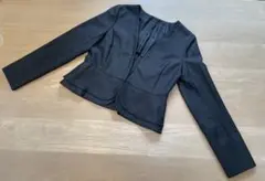 黒 ノーカラーペプラムジャケット 卒業式 入学式 フォーマル