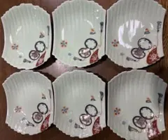 薄緑色の花柄皿 6枚セット　有田焼　和食器