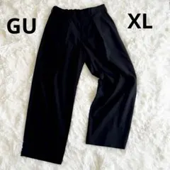 GU ジーユーリブプルオンパンツ　黒　ストライプワイドパンツ　XL