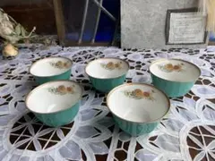 香蘭社 金彩菊柄 グリ－ン 湯呑み セット インテリア 菊