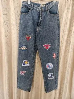 NBAチームロゴ ワッペン付き ケミカルウォッシュ デニムパンツ Lのサムネイル