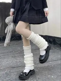 リブ編み レッグウォーマー ホワイトのサムネイル