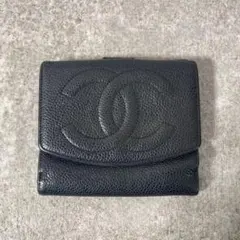 CHANEL シャネル キャビアスキン Ｗホック 二つ折り 財布 ココマーク
