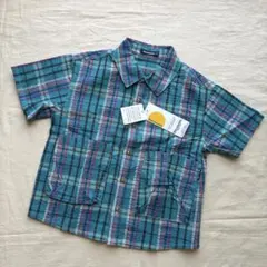 新品　moujonjon 半袖シャツ ターコイズチェック　120センチ