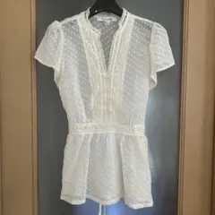 Forever21 ドット柄 Vネック 半袖シャツ